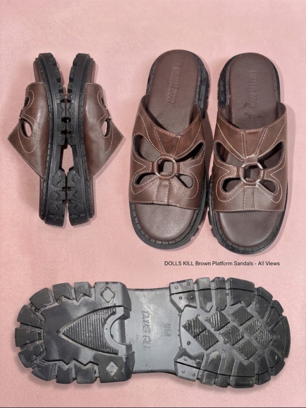 Dolls Kill Brown Cutout Platform Slide Sandals
